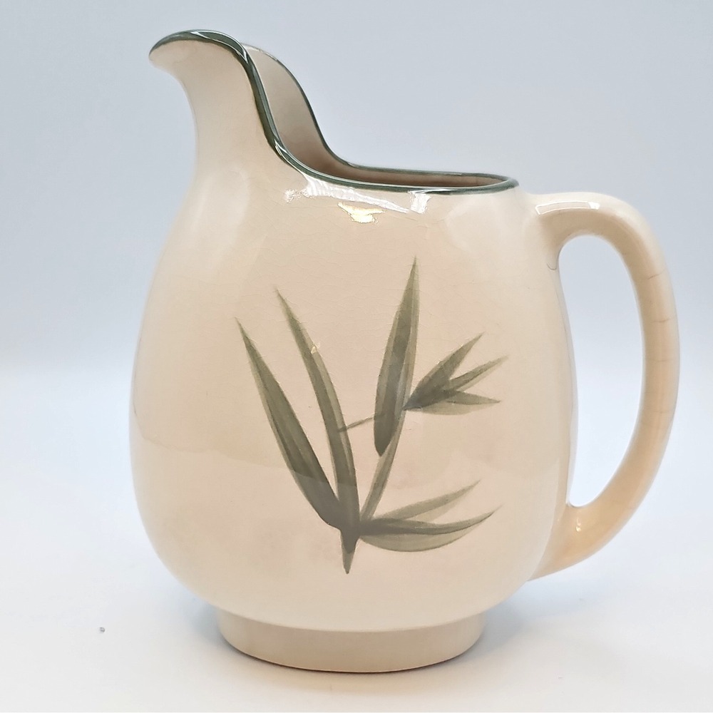 Vtg Winfield Ware Pottery Bamboo Leaf Water Juice Pitcher Santa Monica MCM 7.75